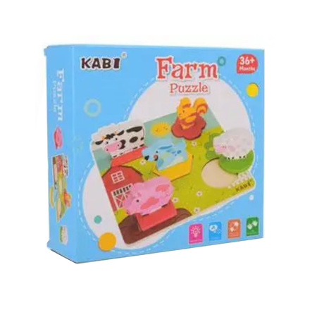 Edukacyjne drewniane puzzle farma klocki 0055